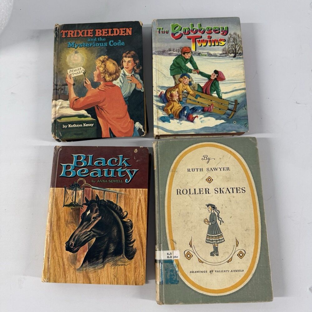 Vintage Kids Book Lot (4) Trixie Belden Bobbsey Twins Black Beauty Roller Skates